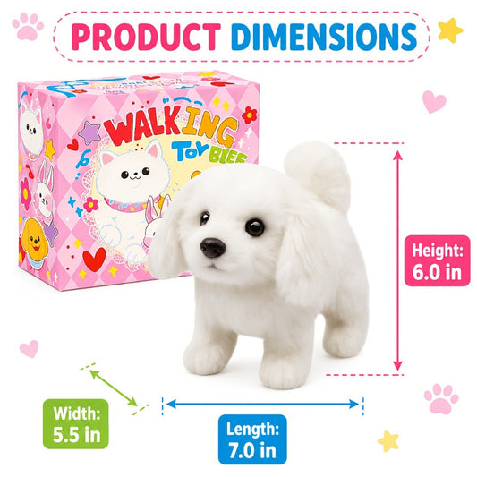 Walking Barking Puppy Plush Toy with Wagging Tail, Leash and Bow
