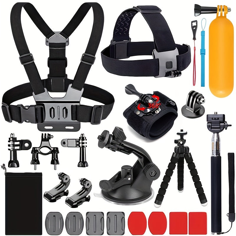 21-in-1 Action Camera Accessory Kit for GoPro Hero 12 11 10 9 8 7 6 5 4, Session, Fusion, Insta360, DJI, SJCAM, AKASO & More | Complete Mounting & Accessories Bundle