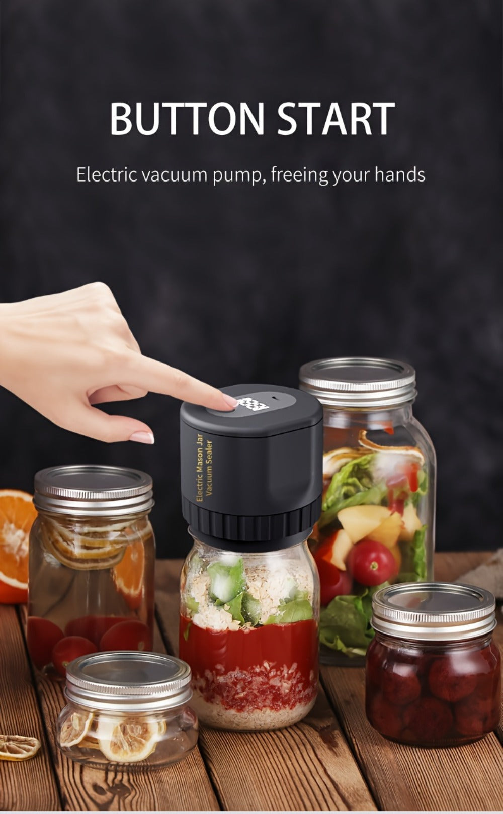 Electric Mason Jar Sealer One-Touch Vacuum Seal - 2025 New Model Automatic Jar Sealer Kit with Wide Mouth & Regular Mouth Lids, Food Storage Vacuum Sealer for Mason Jars, Canning Jar Lid Sealer, Black & White