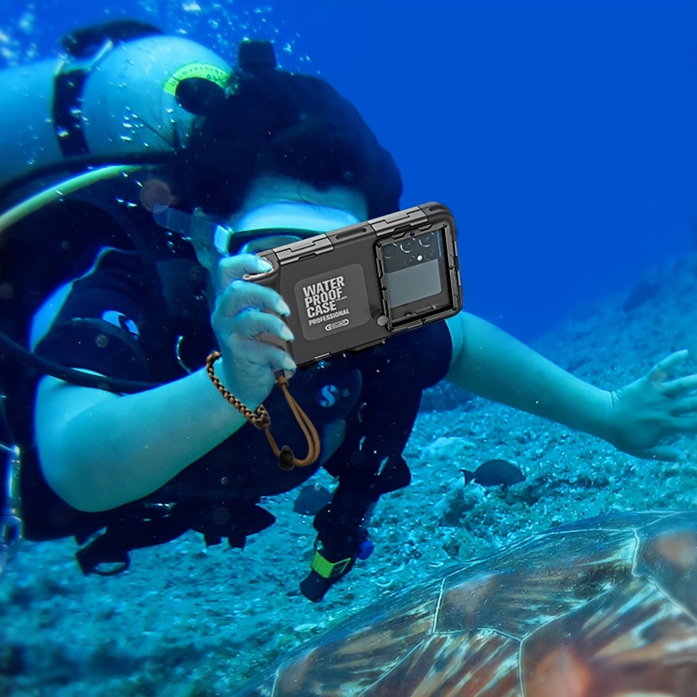 Scuba Diving Phone Case 33ft IP68 Waterproof for iPhone 16 15 14 13 12 11 Pro Max XR XS Samsung S24 S23 S22 – Underwater Photo Video Snorkeling Universal Dive Cover