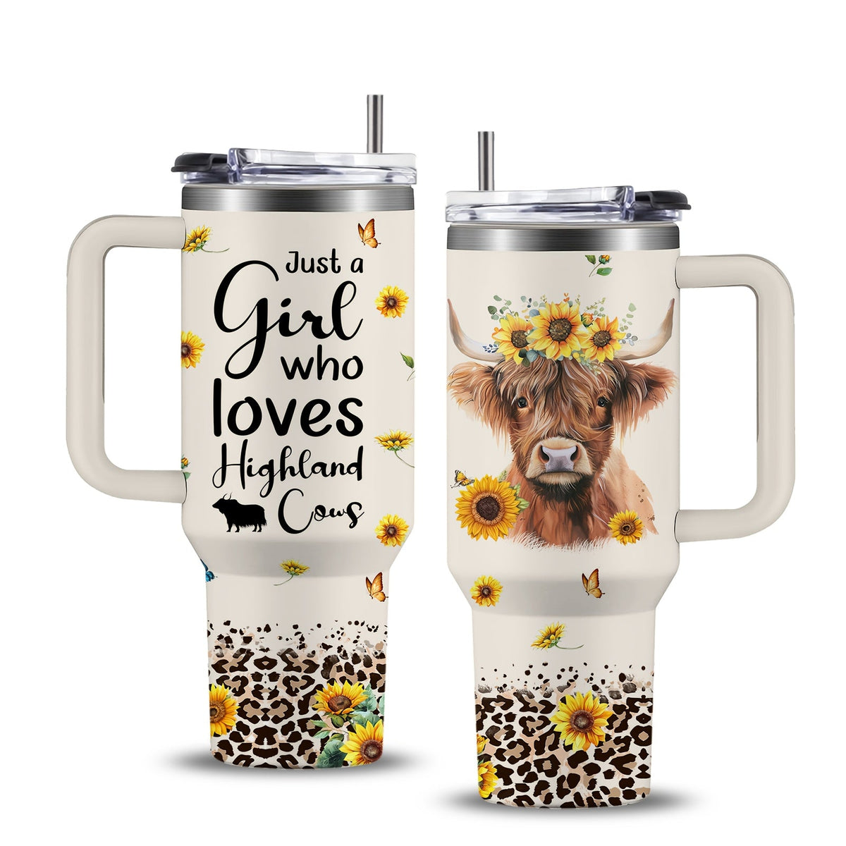 40oz Stainless Steel Tumbler with Handle and Lid - Cow Print Insulated Travel Cup for Hot & Cold Drinks, Double Wall Vacuum Tumbler for Camping, Sports & Outdoor Use, Cute Cow Lover Gift for Birthday & Holiday