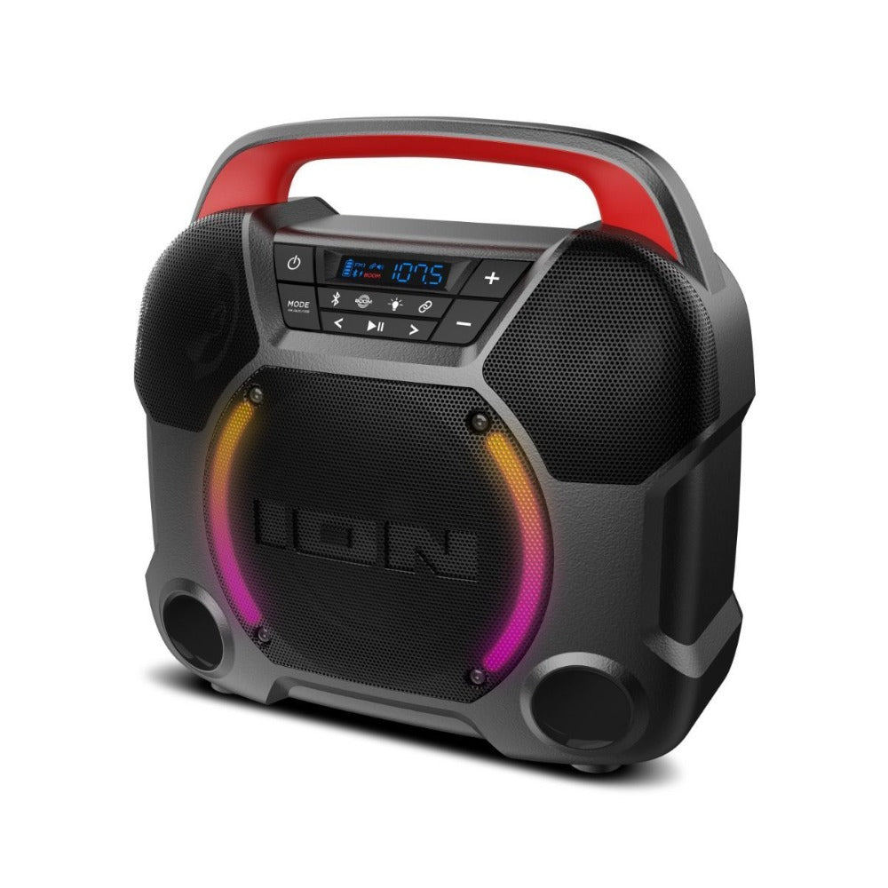 ION Audio Pathfinder Go 65W Portable Bluetooth Speaker, 3-Speaker System 6.5" Woofer + Tweeters, 15-Hour Battery, LED Lights, FM Radio, Wireless Stereo-Link, USB Playback & Charge, App Control for Outdoor Camping Beach Party