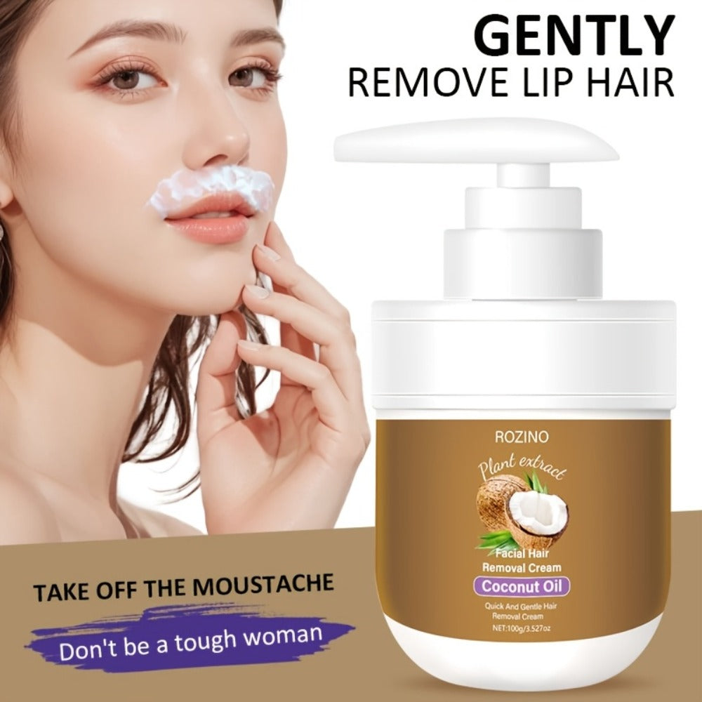 Coconut Oil Hair Removal Cream 2-Pack Gentle Depilatory for Women & Men — Natural Ingredients Deeply Hydrating Minimizes Irritation, Smooth Skin for Face Legs Arms Body, At-Home Painless Hair Removal Set