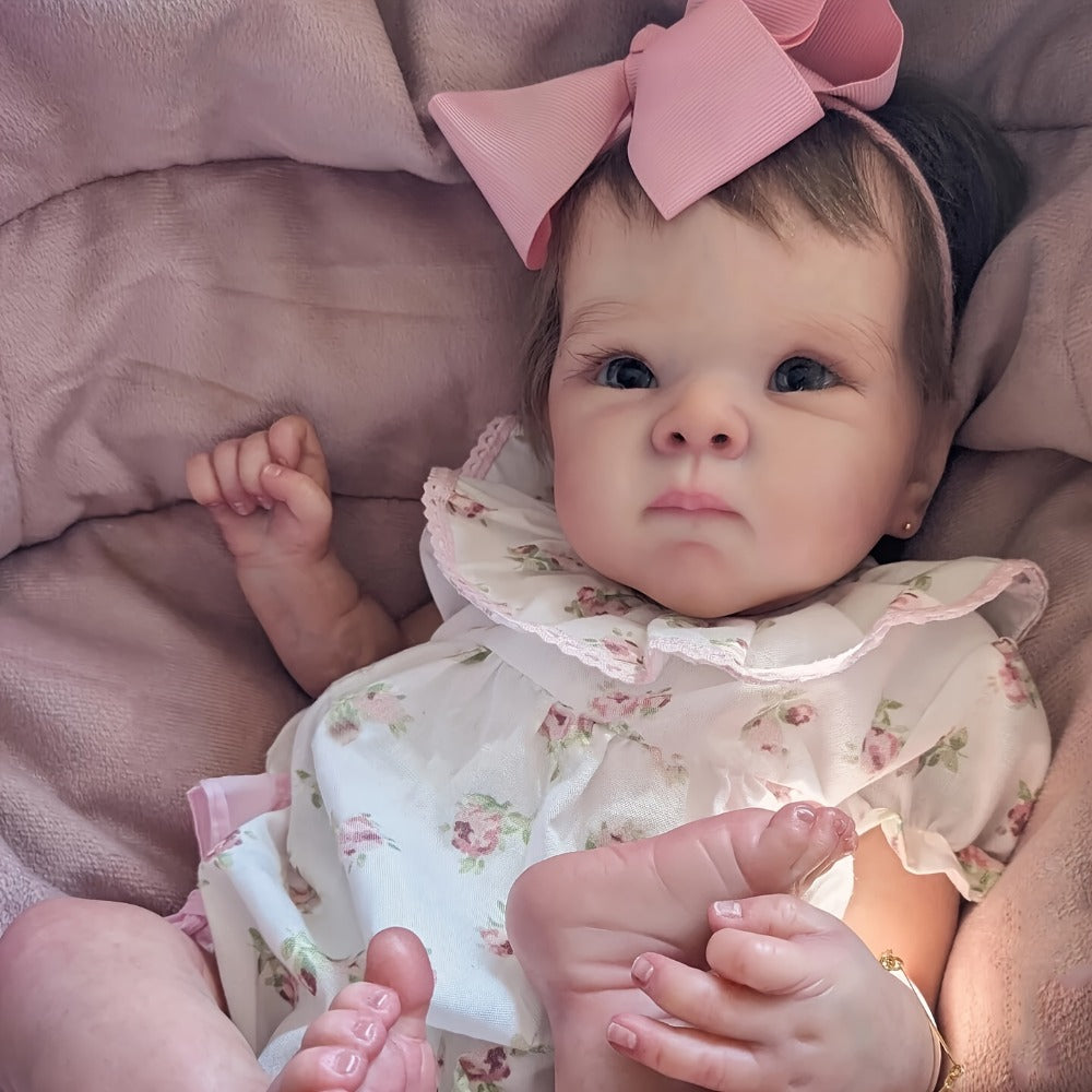 18-Inch Reborn Baby Doll with Hand-Rooted Hair and Soft Cloth Body