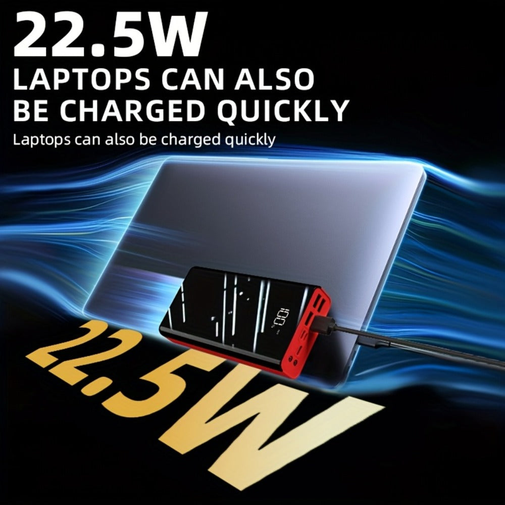 4-Port 100000mAh High Capacity Power Bank 30000mAh 50000mAh 80000mAh, Type-C Fast Charging LED Display Outdoor Emergency Backup Battery Pack for iPhone Android Samsung Tablets – Black Red Available