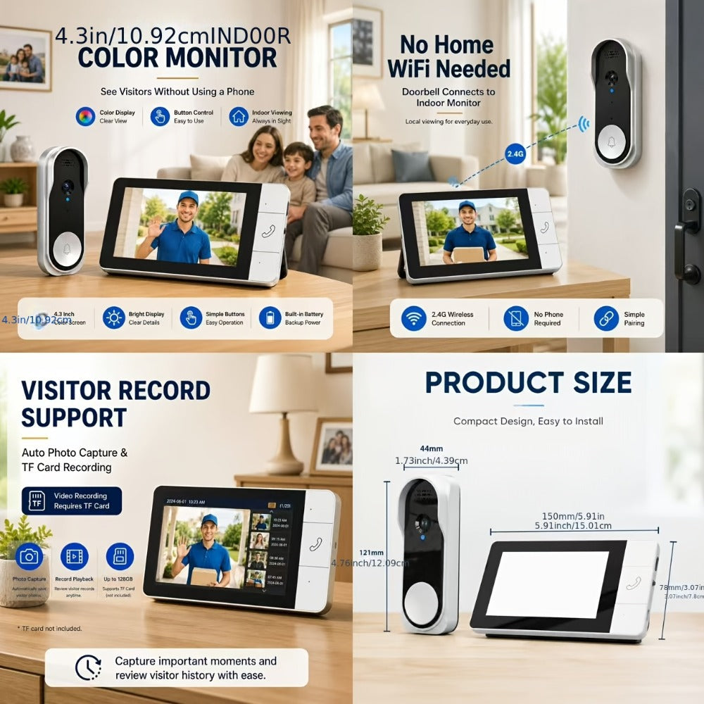 Wireless Security Camera System with Video Doorbell, Indoor Outdoor Surveillance, Long Battery Life, Two-Way Audio, Night Vision, Motion Detection, Smart App Control for Home Apartment Front Door