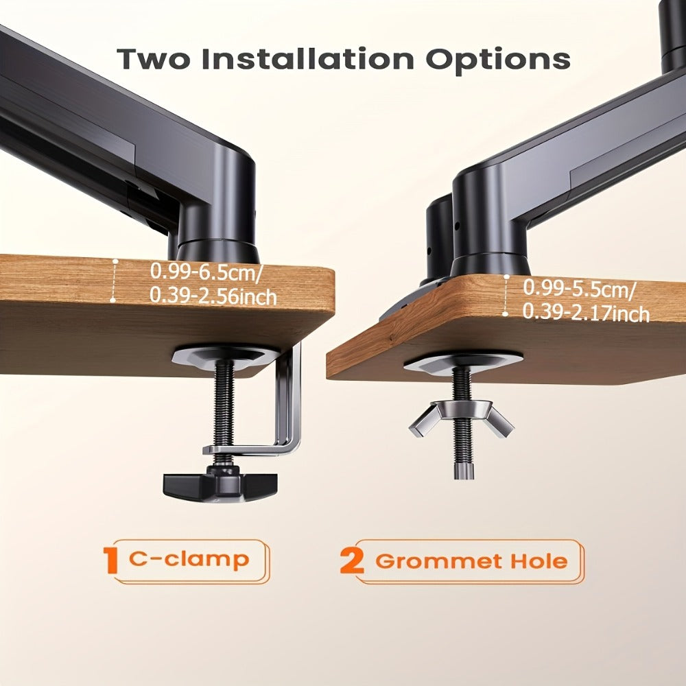 Aluminum Alloy Gas Spring Monitor Arm 19.8 lbs, Full Motion Swivel Tilt Rotate, Ergonomic Desk Mount for 13-32 Inch Screens, C-Clamp & Grommet Base, Space-Saving Home Office Stand