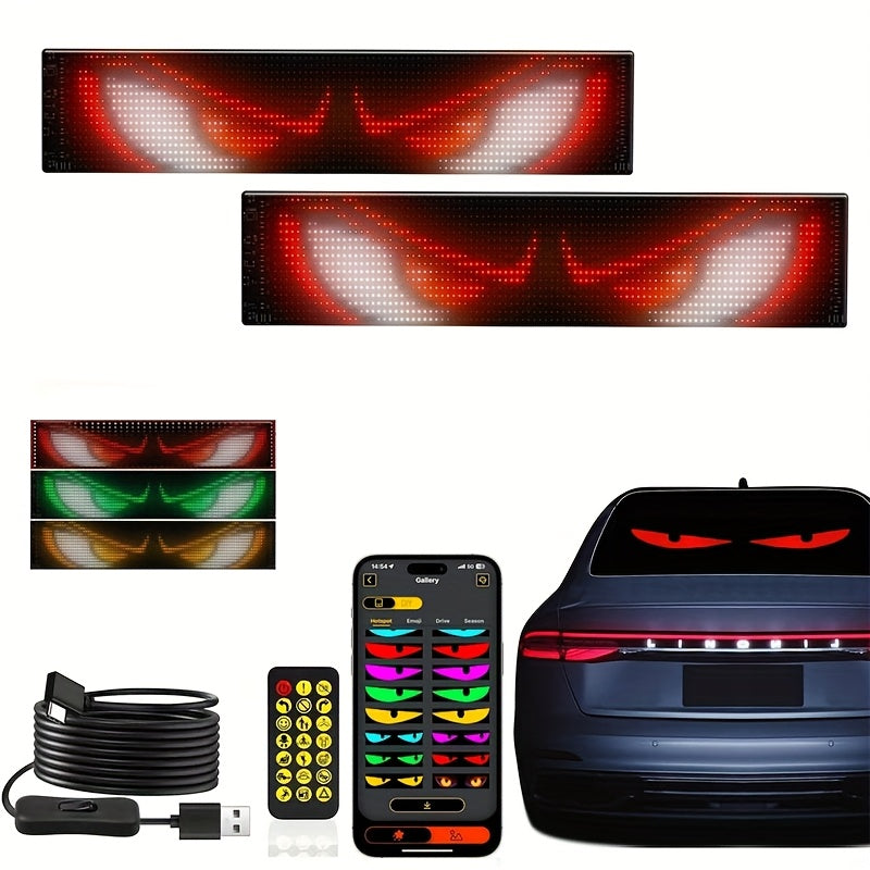 Devil Eye LED Headlight Panels 2 Pack Flexible RGB Matrix App & Remote Control - USB 5V Programmable Scrolling Text Animation Display for Car Windshield Headlight Modification Decoration 20x64