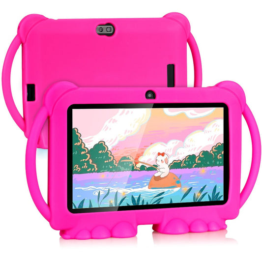 Educational Kids Tablet 7 Inch Android 14, Eye Protection Screen Parental Control GMS Certified, 2GB RAM 32GB ROM 2.4G Wi-Fi, Shockproof Case Dual Camera Pre-Loaded Learning Apps & Games, Children Tablet for Ages 3-12 – Blue Red