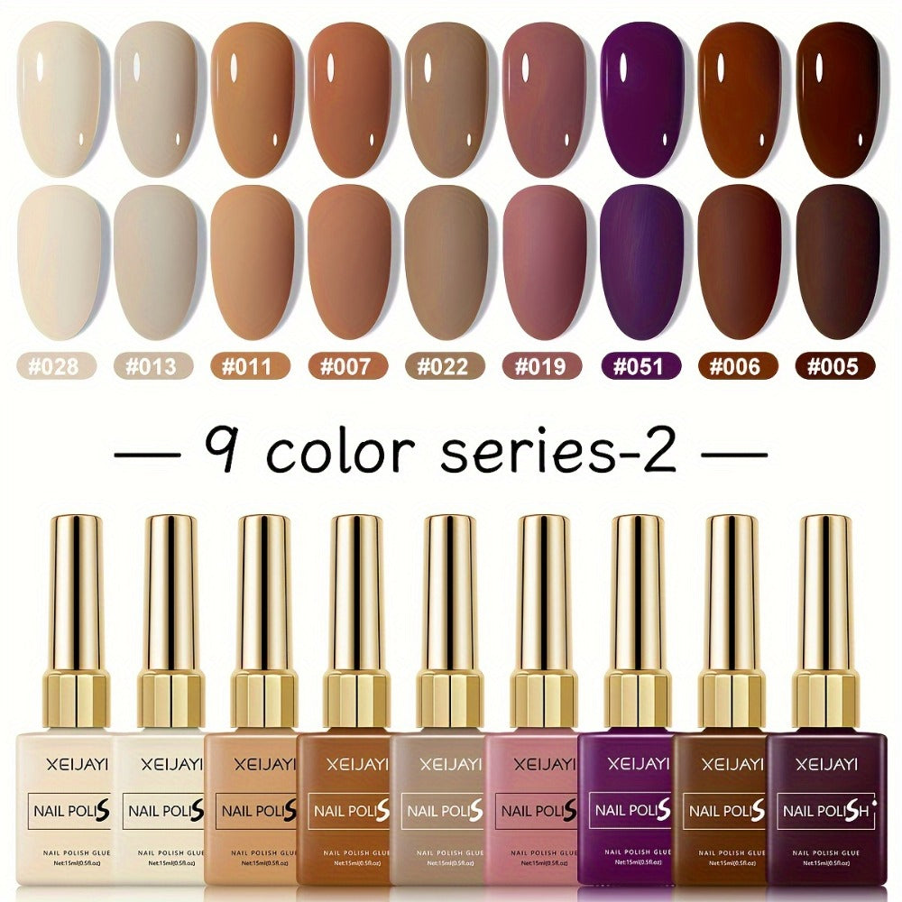 Fall Winter Gel Nail Polish Set 9 Colors XEIJAYI Alcohol-Free LED Glossy - Long Lasting Salon Quality Multicolor Round Bottle Autumn Seasonal DIY Manicure Kit Holiday Nail Art Gift for Women