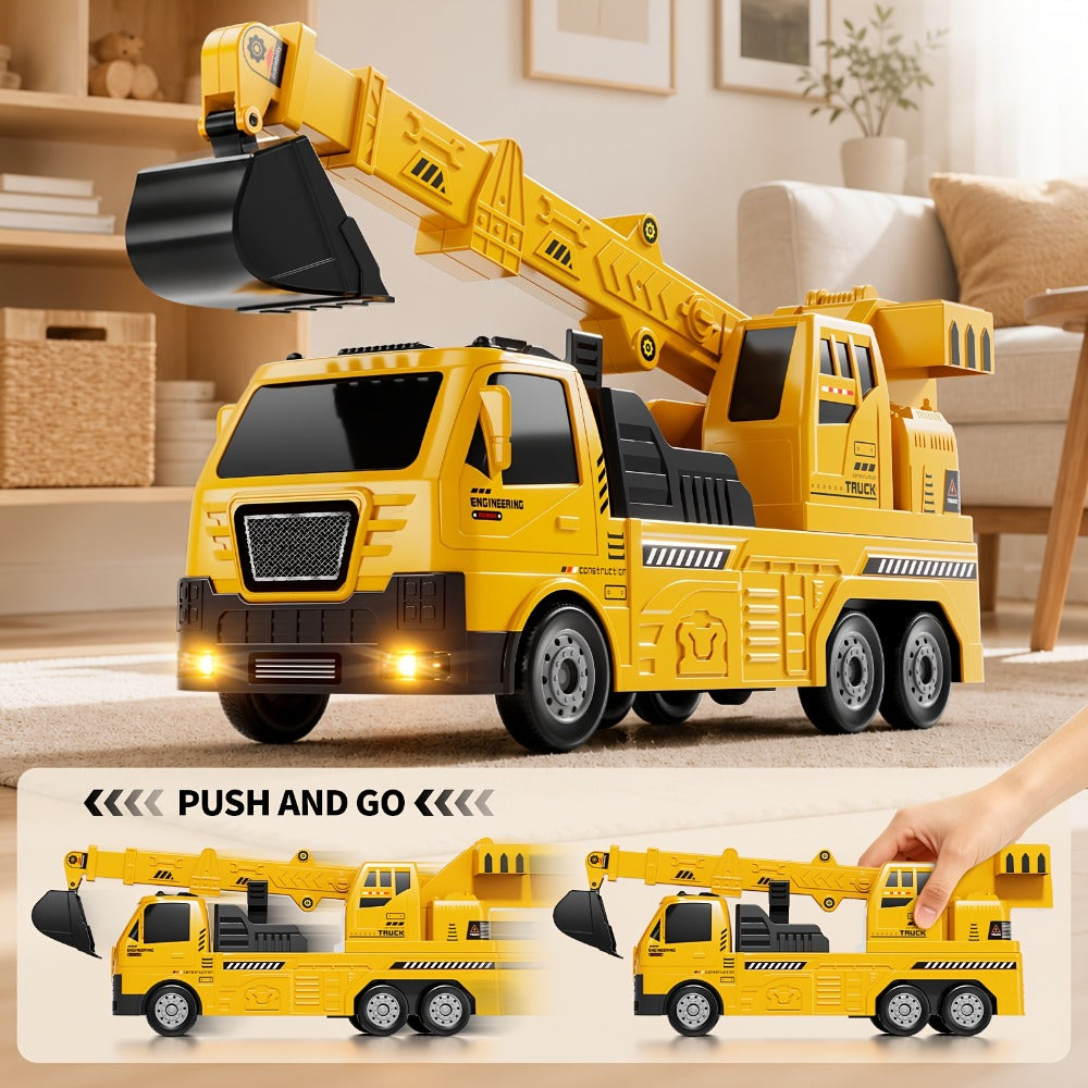 Crane Racing Track Toy Set – 3-in-1 Construction Playset with Excavator, 8 Cars, Lights & Sounds