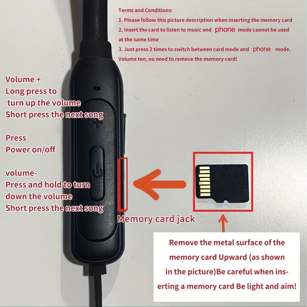 Neckband Magnetic Wireless Earbuds 20H Playtime 230mAh In-Ear Noise Canceling Sports Headphones with Mic Pluggable Memory Card Long Standby for Running Gym Workout Travel