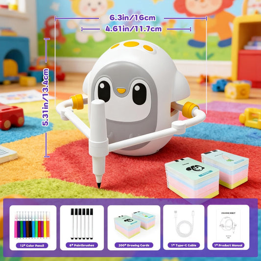 Penguin Drawing Robot for Kids with 200 Drawing Cards and 12 Color Pens