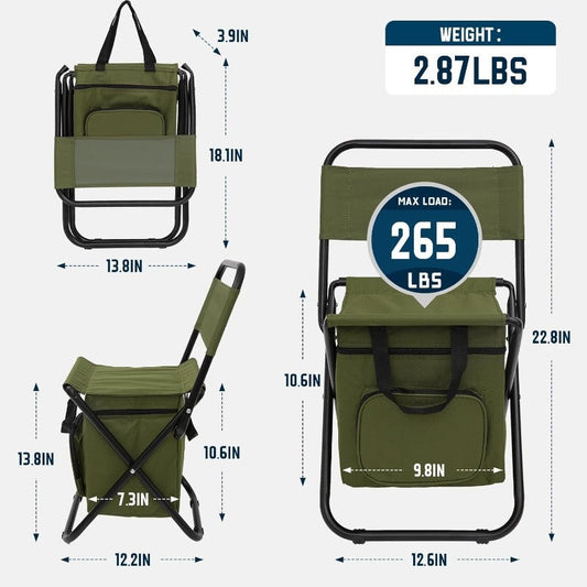 Folding Backpack Camping Chair with Backrest, 3 Colors and 1 or 2 Pack Options