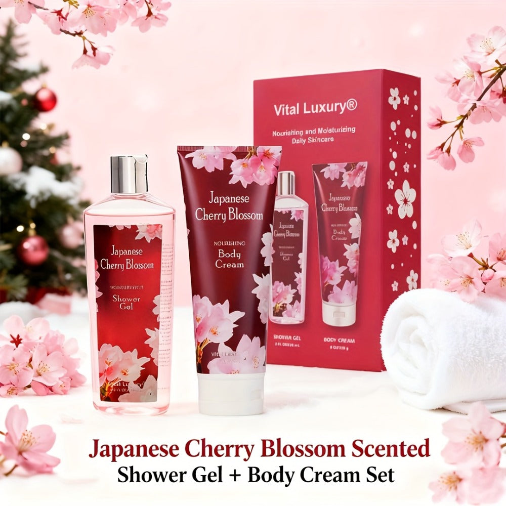 Cherry Blossom Body Wash Set for Women 8oz – Moisturizing Body Cream & Shower Gel Gift Set Light Non-Sticky Long-Lasting Floral Scent All Skin Types Valentine's Day Mother's Day Birthday Gift