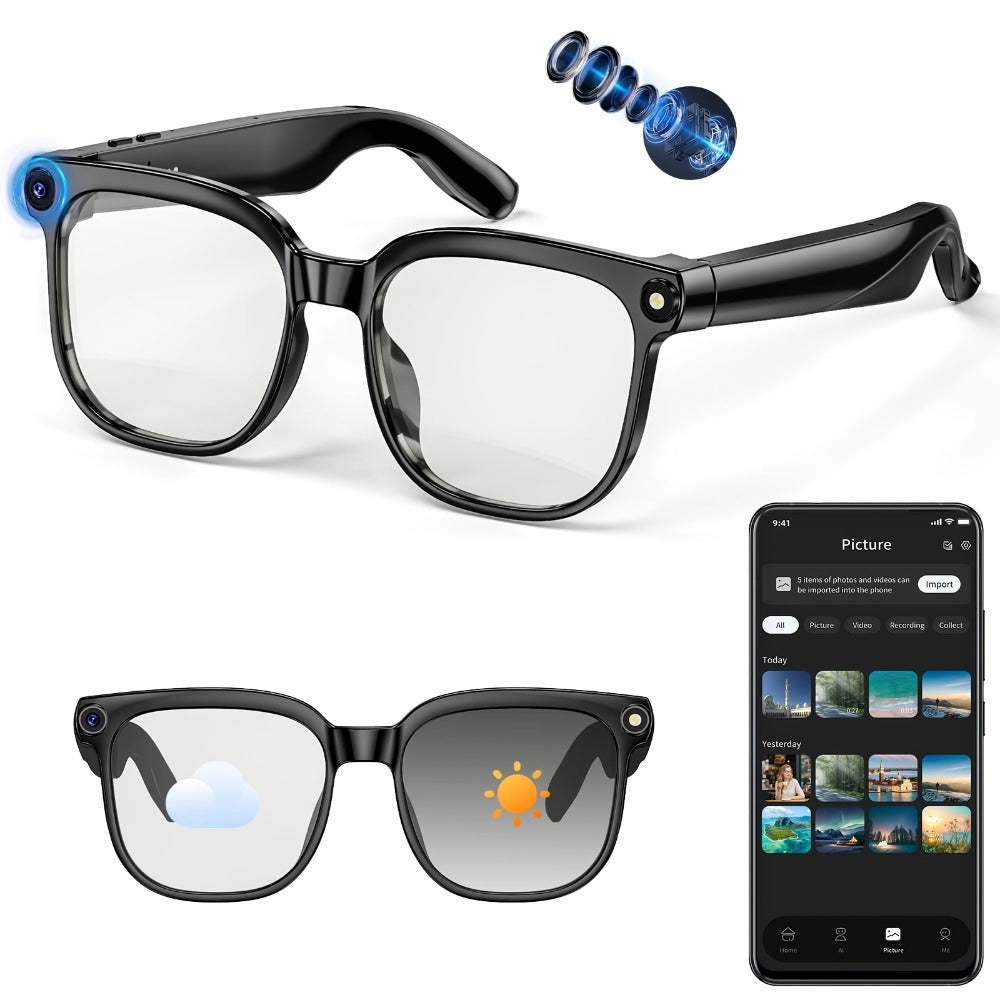 AI Translation Glasses with Camera 8MP HD Video & Photochromic Lenses – Voice Assistant | Object Recognition | Hands-Free Music & Calls | Wireless Smart Eyewear for Travel Business Daily Use | Tech Gift