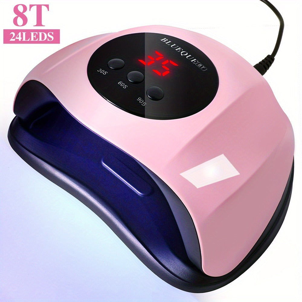 LED Nail Lamp Professional LCD Display Auto Sensor 4 Timer Settings USB Powered Instant Gel Polish Curer No Adapter Needed for Home Salon Manicure Pedicure DIY Nail Art Pink White