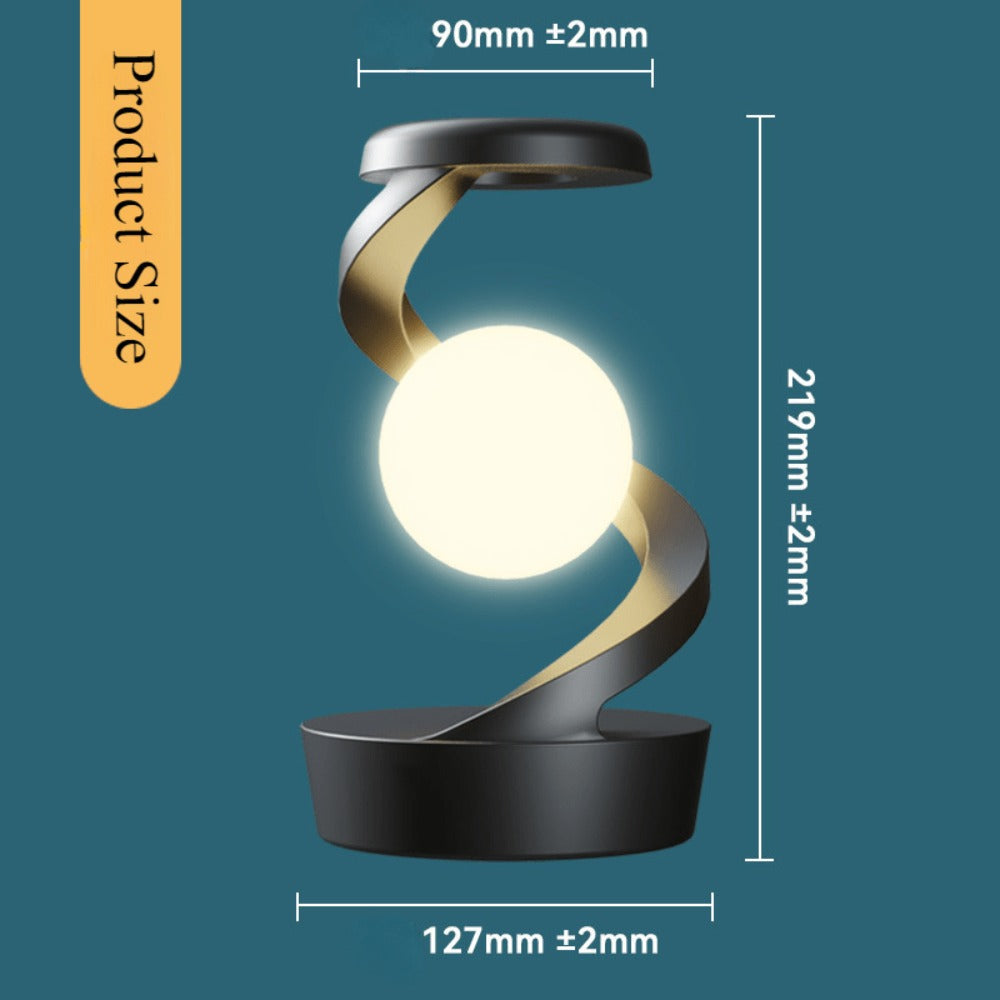 Floating Rotating Night Light with Wireless Charger – Smart Desktop Visual Levitating Lamp with Light Sensor, Hand Wave Control, Atmosphere Mood Light for Bedroom Office Party Decor, Gift (Grey/White)