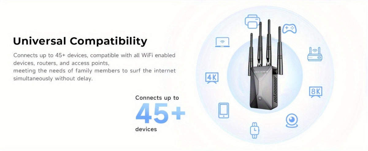 Ethernet Port WiFi Booster 1200Mbps Dual Band 5GHz & 2.4GHz, Up to 89% Faster WiFi Extender, 2026 Latest Upgraded Internet Signal Repeater for Gaming Smart TV Remote Work Large Home, Black