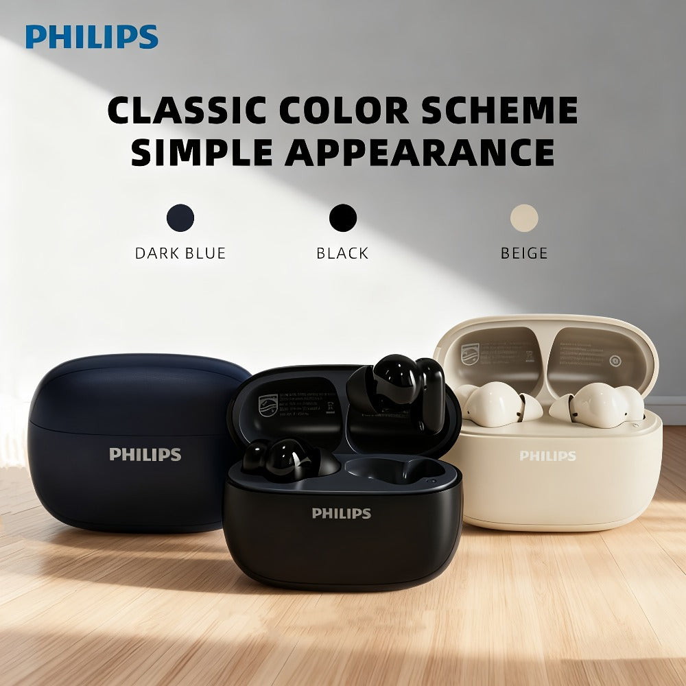 Philips TAT2569 Noise Cancelling Wireless Earbuds Touch Control USB-C Fast Charging 5H Playtime True Wireless Headphones Compatible iOS Android Black Blue White