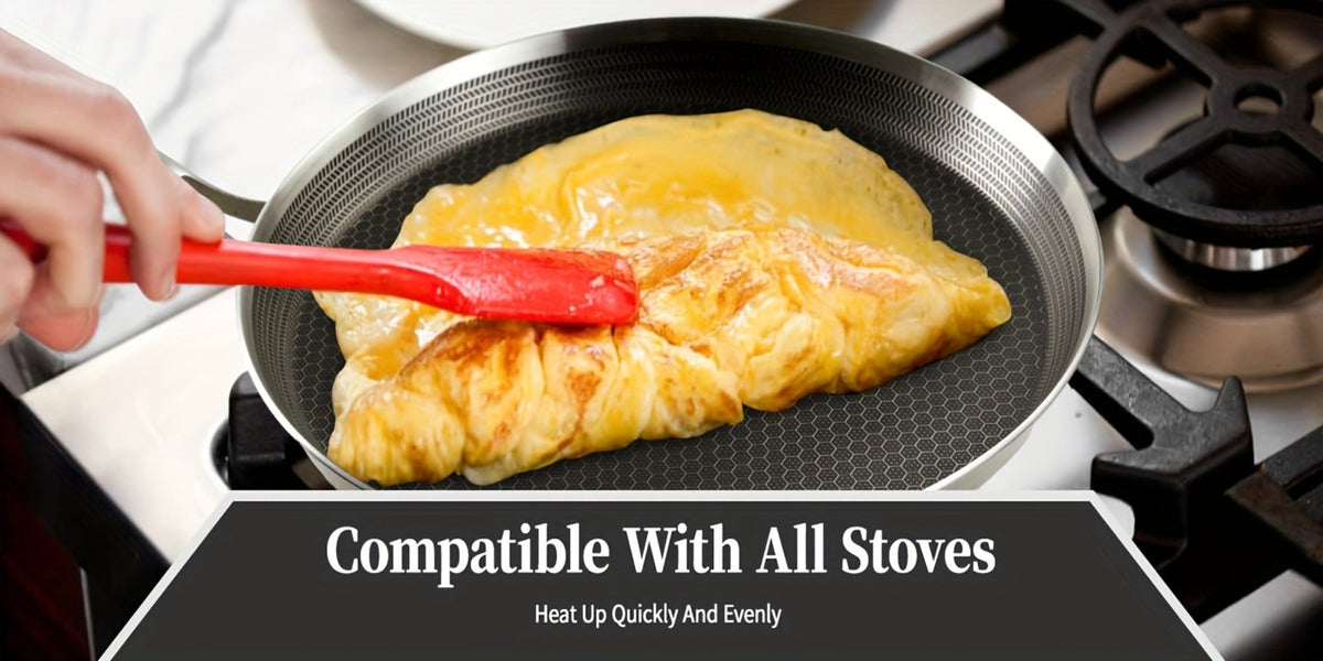 Stainless Steel Crepe Pan 11 Inch Dual Honeycomb Non-Stick PFOA-Free with Lid – Triply Steel Pancake Griddle for Tortillas | Induction Gas Electric Ceramic Compatible Home Camping BBQ Cookware