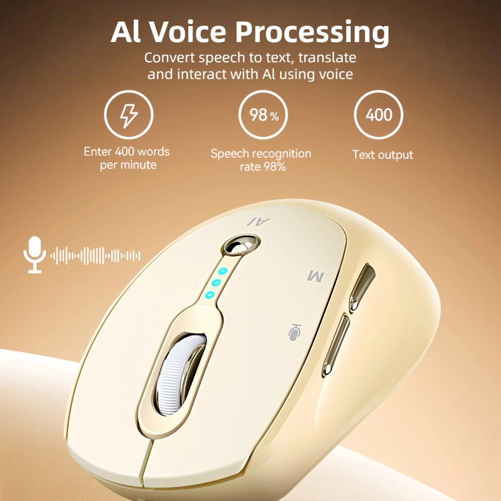 AI Wireless Mouse Voice to Text Real-Time Translation PPT Creation T-WOLF Silent Rechargeable Bluetooth 2.4G Dual Mode Battery Display Laptop PC Mac Windows Android Yellow Pink