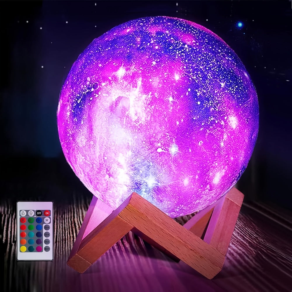 Moon Lamp Night Light 16 Colors 3D Galaxy Lamp with Wooden Stand Remote Control USB – Perfect Birthday Gift for Women Men Lovers (5.9 Inch)