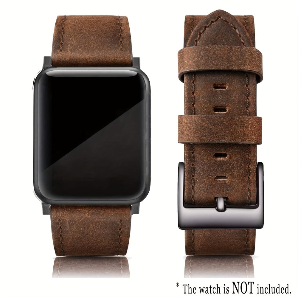 Apple Watch Band Leather for Men Classic Soft Synthetic Leather Strap Coffee Brown, Compatible with Apple Watch Ultra 2 Ultra 1 Series 9 8 7 6 5 4 3 2 1, 38mm 40mm 41mm 42mm – Men's Replacement Wristband