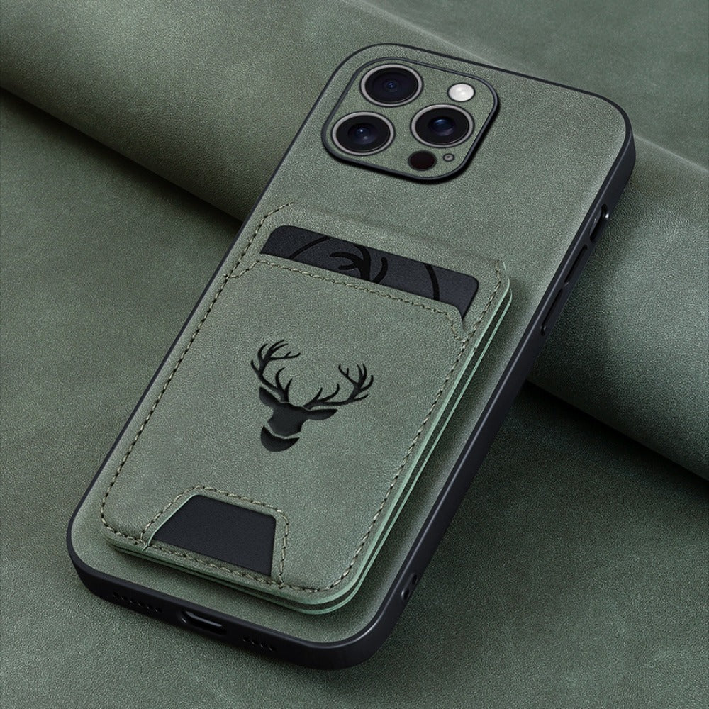 Wallet Phone Case for iPhone 16 Pro Max 16 Pro 16 Plus 16 15 14 13 12 11 Series Luxury PU Leather Flip Cover Card Holder Kickstand Magnetic Closure Moose Design – Men Women Gift