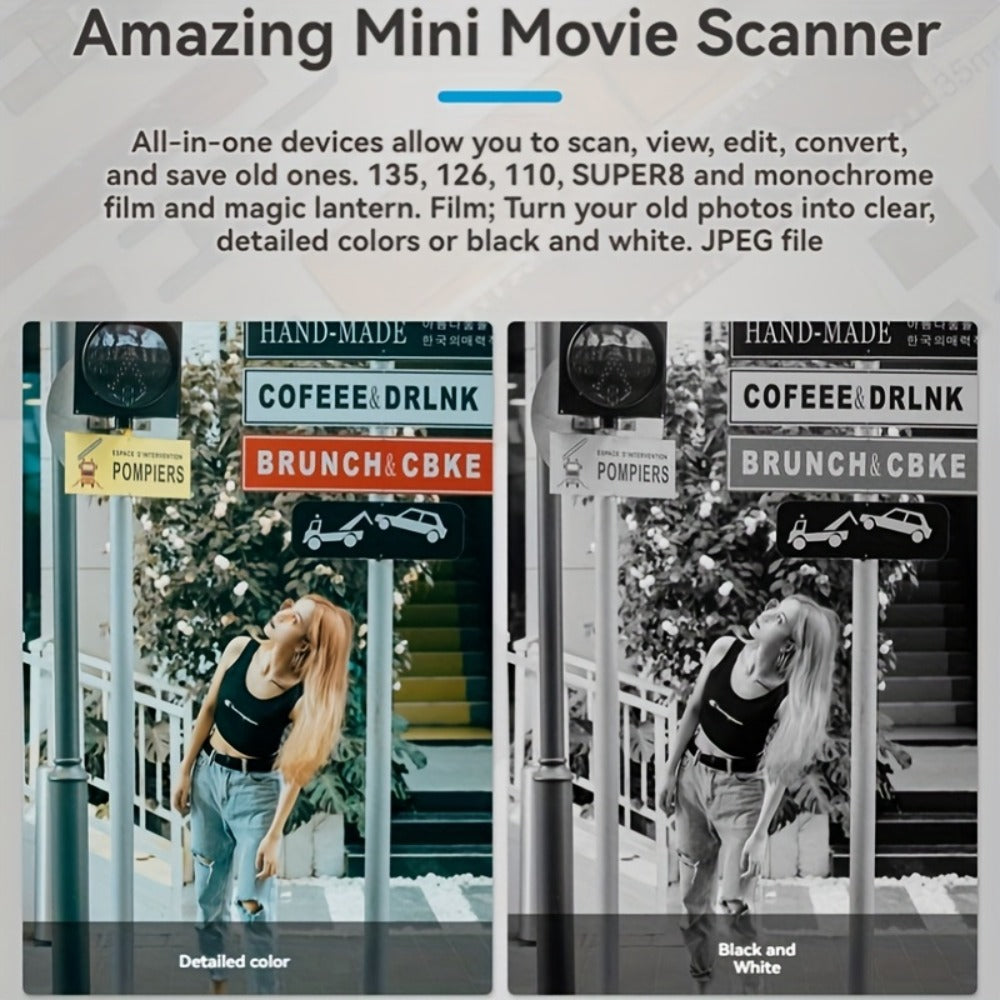 Film Scanner 10MP Negative & Slide Scanner, Converts 35mm/110/Super 8 Film to Digital JPEG, 2.0" LCD Screen, 1-Second Fast Scan, Easy-Load Design, Saves to SD Card, Perfect for Preserving Old Photo Memories