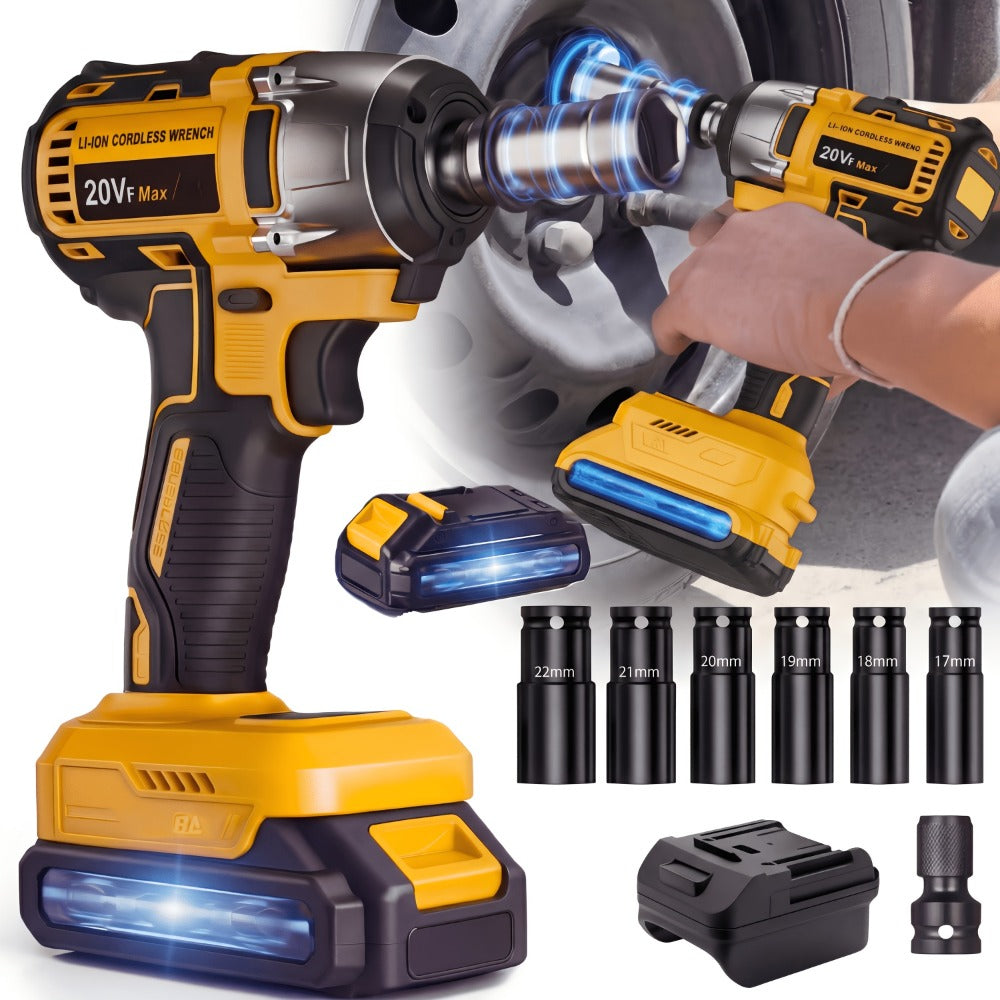 Cordless Impact Wrench 1/2 Inch Brushless – 450N.m 259Ft-lbs High Torque Impact Gun, 3300RPM Variable Speed, 12 Sockets, Fast Charger & Dual Battery Options for Auto Repair & Home Use