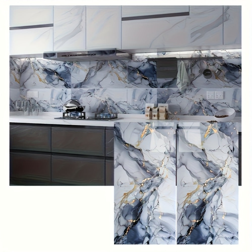 Peel and Stick Marble Tile Stickers – Self Adhesive Foam Wall Tiles for Bathroom Kitchen Office Bohemian Home Decor (50/100pcs, White/Gray/Black/Blue Gold)