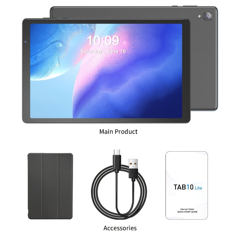 Android 14 Tablet 10 Inch 6000mAh Battery 4GB RAM 32GB ROM Quad-Core HD IPS Screen WiFi Google Play Front Rear Camera Blue Pink Gray Purple with Protective Case