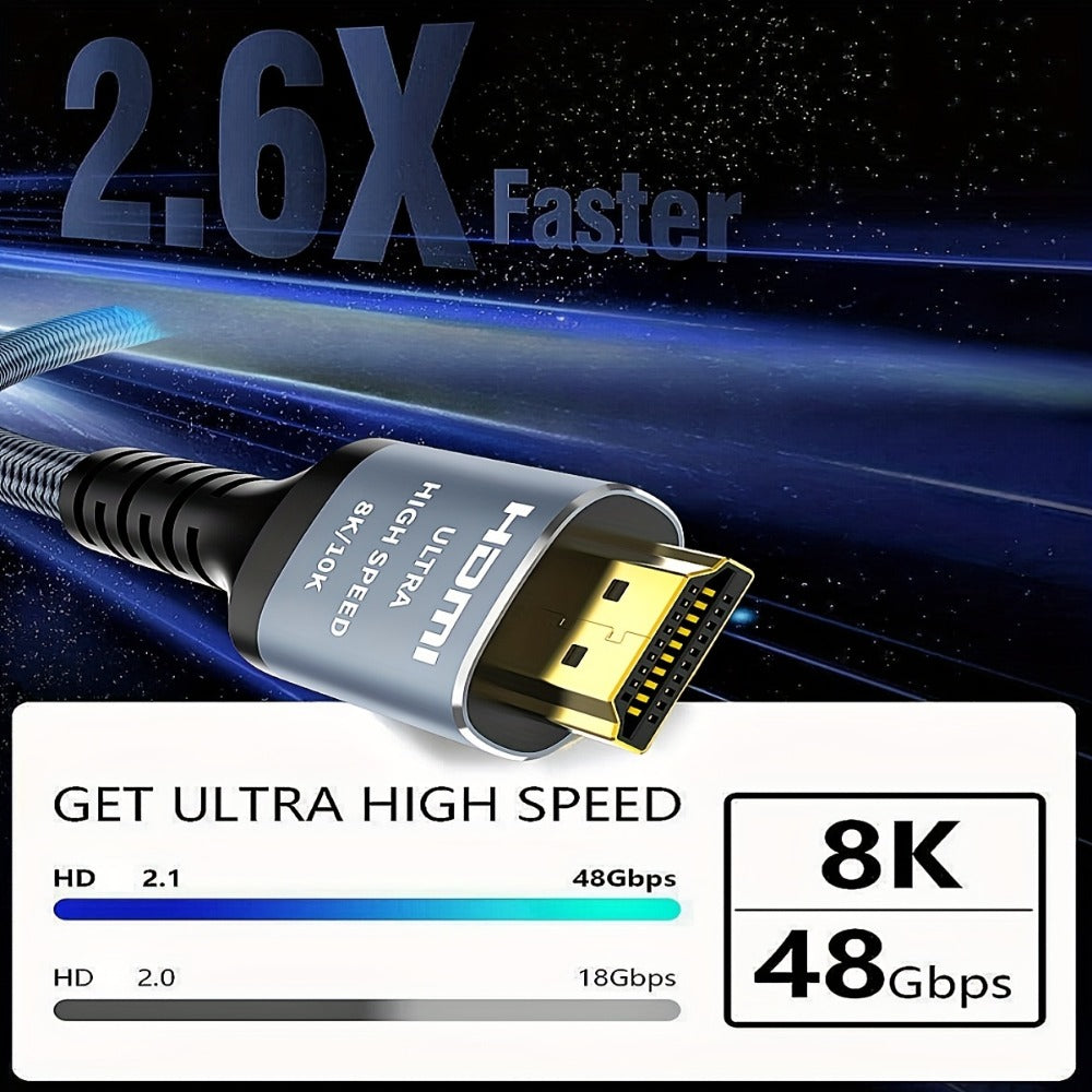 HDMI 2.1 Cable 8K 48Gbps Ultra High Speed Braided Nylon – 4K@120Hz, eARC, VRR, HDR10+, Dolby Vision, HDCP 2.3 – PS5, Roku TV, Blu-Ray, HDTV – 3.3/6.6/10/15ft