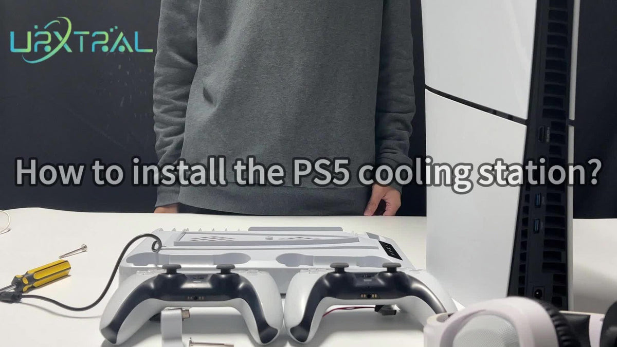 PS5 Cooling Stand with 16 Game Slots & LED Light, Dual Controller Charging Station with Headset & Remote Holders for PS5 & PS5 Slim (Disc & Digital) – Not Compatible with PS5 Pro