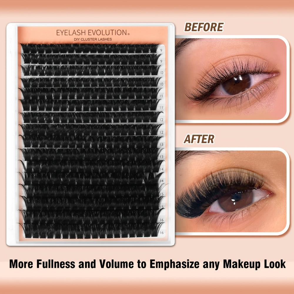 100D Volume Cluster Lashes DIY Individual Lash Extension Kit – Soft Reusable Single Clusters for Full Thick Dramatic Lash Look, Beginner & Pro Friendly Home Salon Use