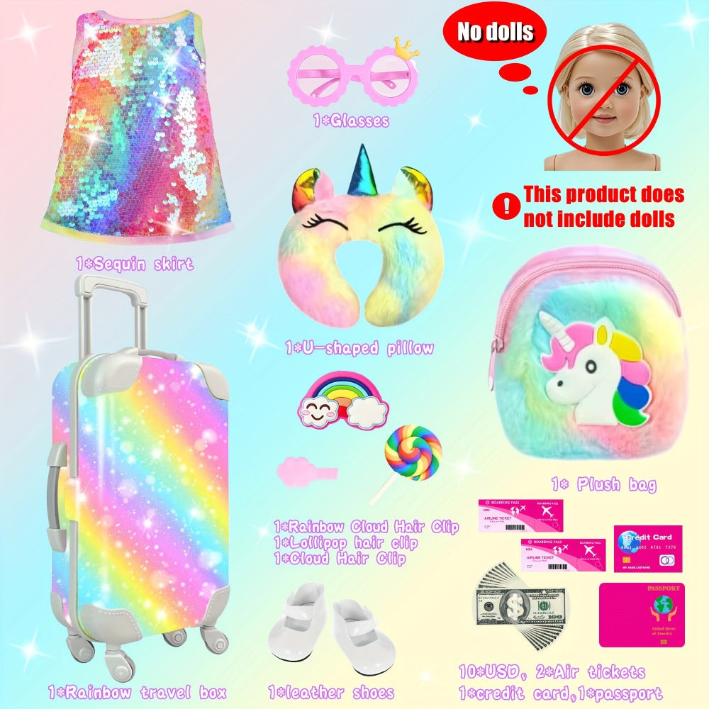 24-Piece Travel Accessory Set for 18-Inch Dolls with Suitcase and Outfit