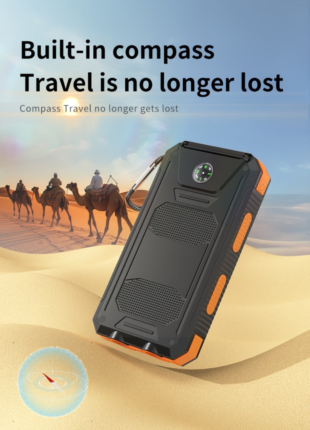 Solar Power Bank 20000mAh 40000mAh Portable Charger with Dual USB LED Flashlight & Compass - Waterproof External Battery Pack for Camping Hiking Outdoor Emergency, Compatible with iPhone Android Samsung