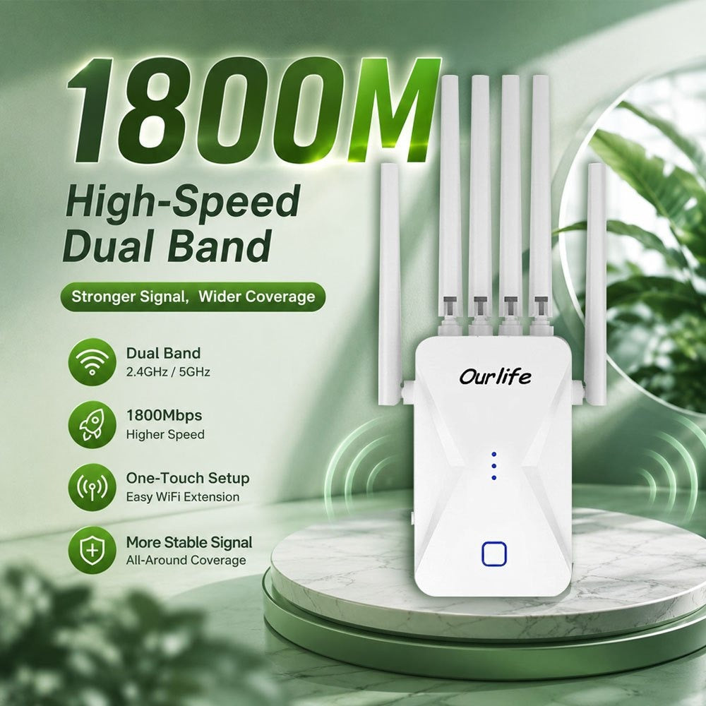 Ourlife WiFi Extender 11000 Sq Ft 6-Antenna 360° - 2.4GHz Signal Enhancer with Ethernet Port, Plug and Play, for Home Shopping Mall Coffee Shop Hotel Large Area Coverage