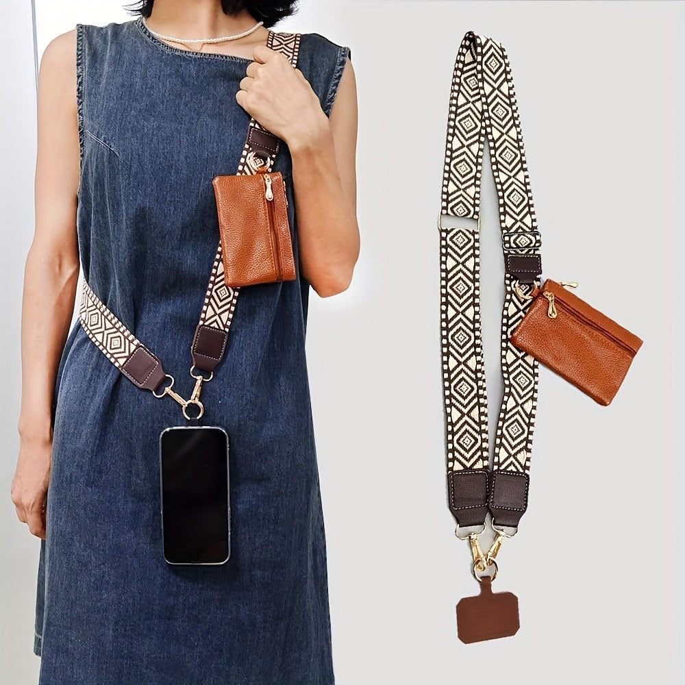 Phone Lanyard Crossbody Strap with Zipper Pouch & Beaded Charm Adjustable Hands-Free Cell Phone Shoulder Strap – Universal Fit for Most Smartphones Women Teens Travel Daily