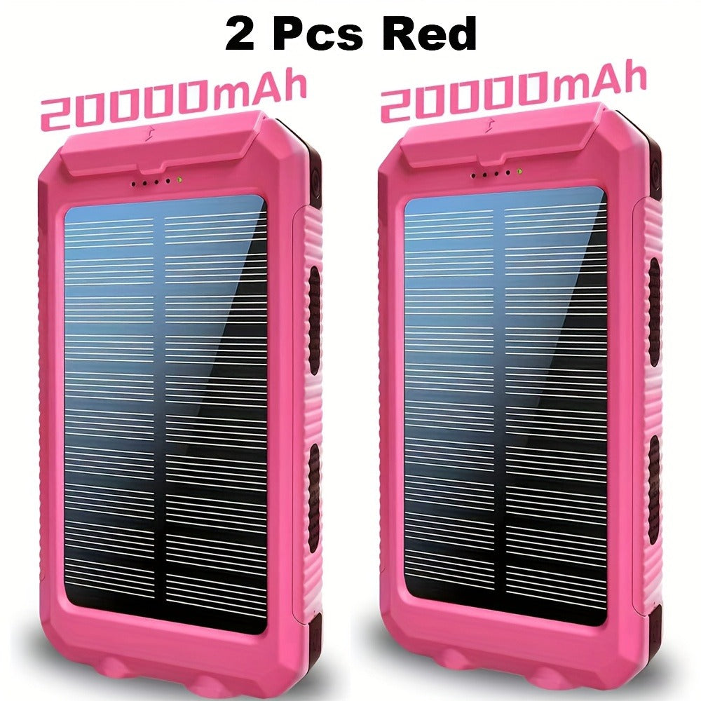 2-Pack Solar Power Bank 20000mAh 40000mAh Portable Dual USB Fast Charging with Built-In LED Flashlight - Emergency Solar Charger for Hiking Camping Outdoor Survival, Compatible with iPhone Android Samsung