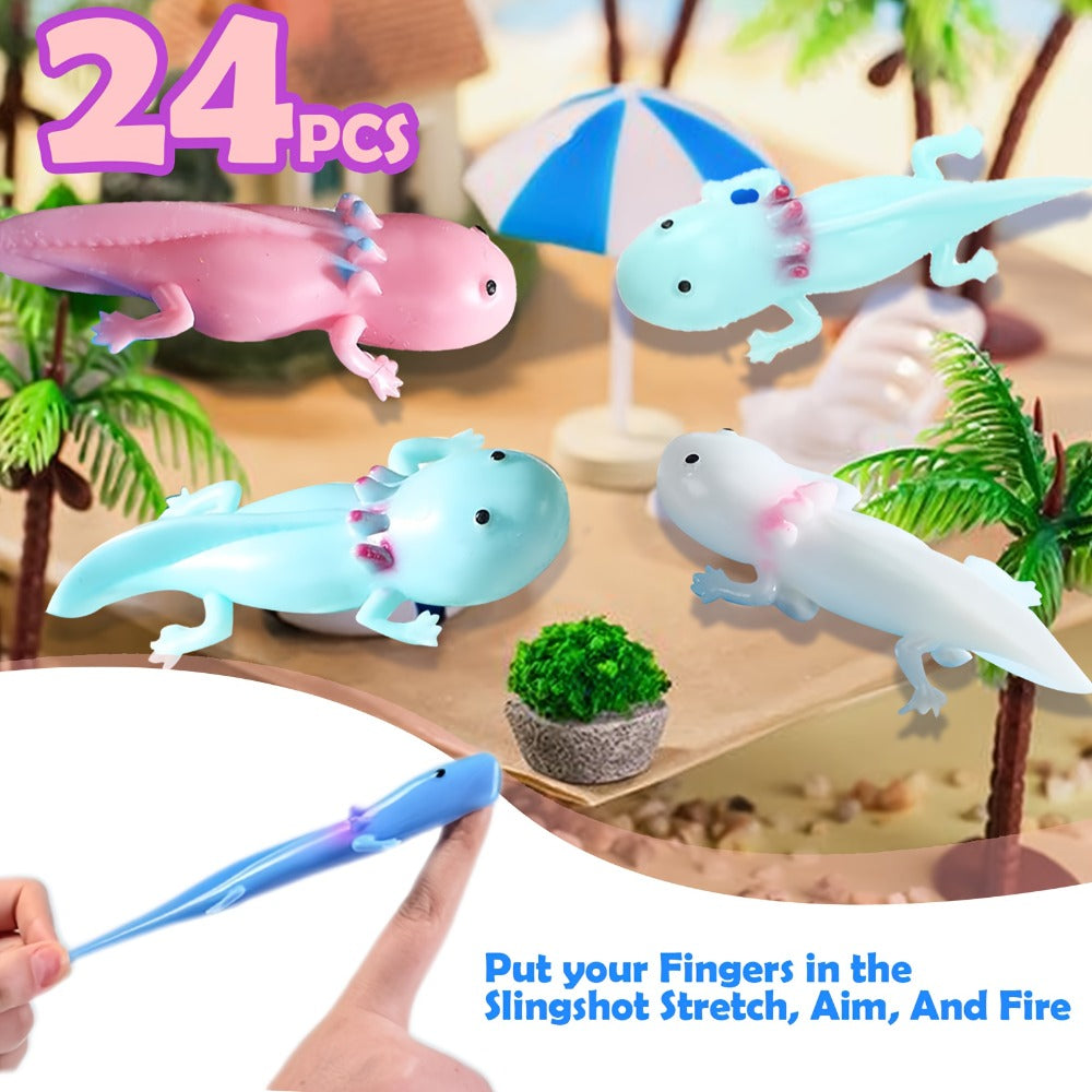 Axolotl Slingshot Fidget Toy, 24-Piece Pack of Squishy Finger Puppets