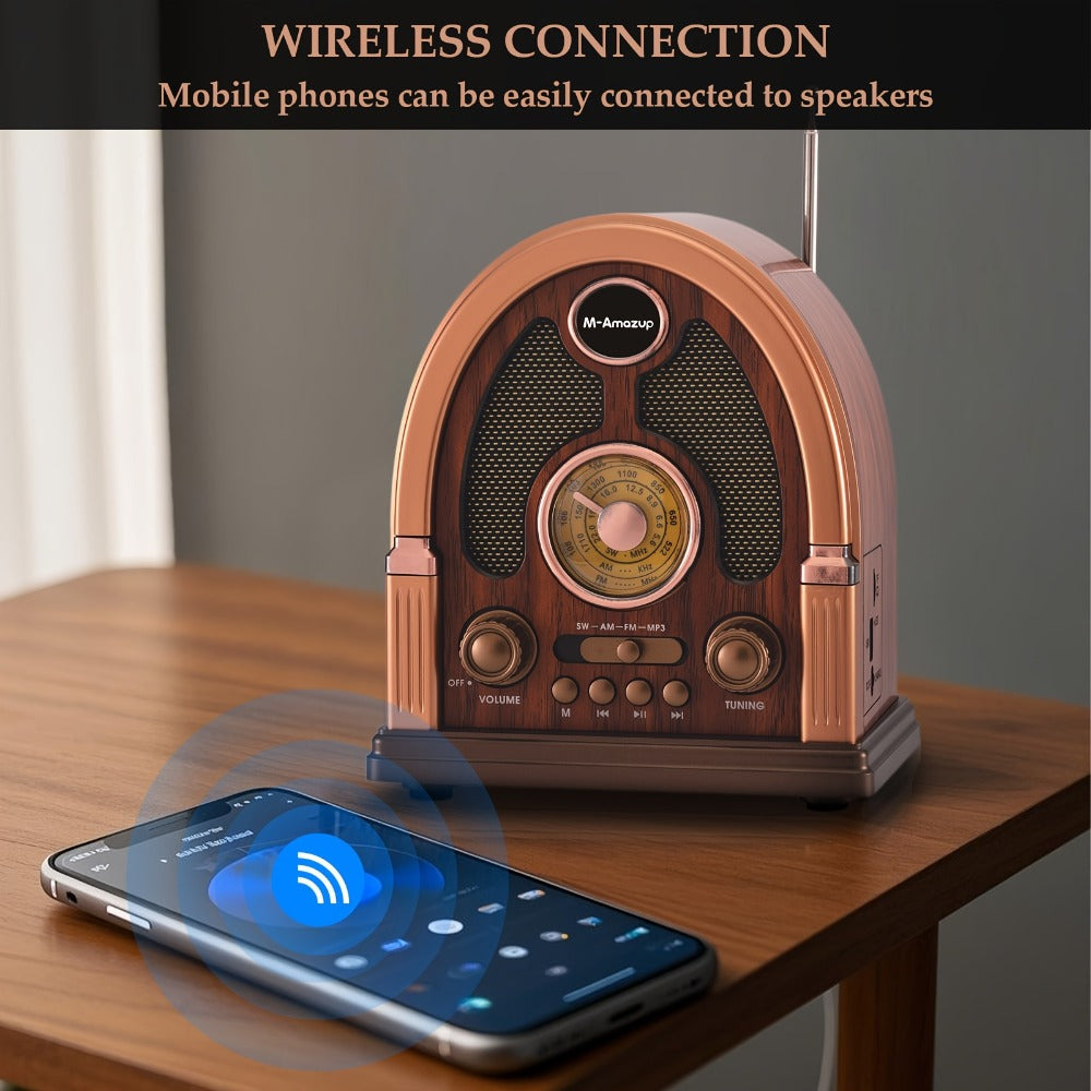 Portable AM FM SW Radio Bluetooth Speaker, Multi-Function Wireless Speaker with TF Card Player, Stereo Sound, Rechargeable, for Home Outdoor Camping Travel Elderly