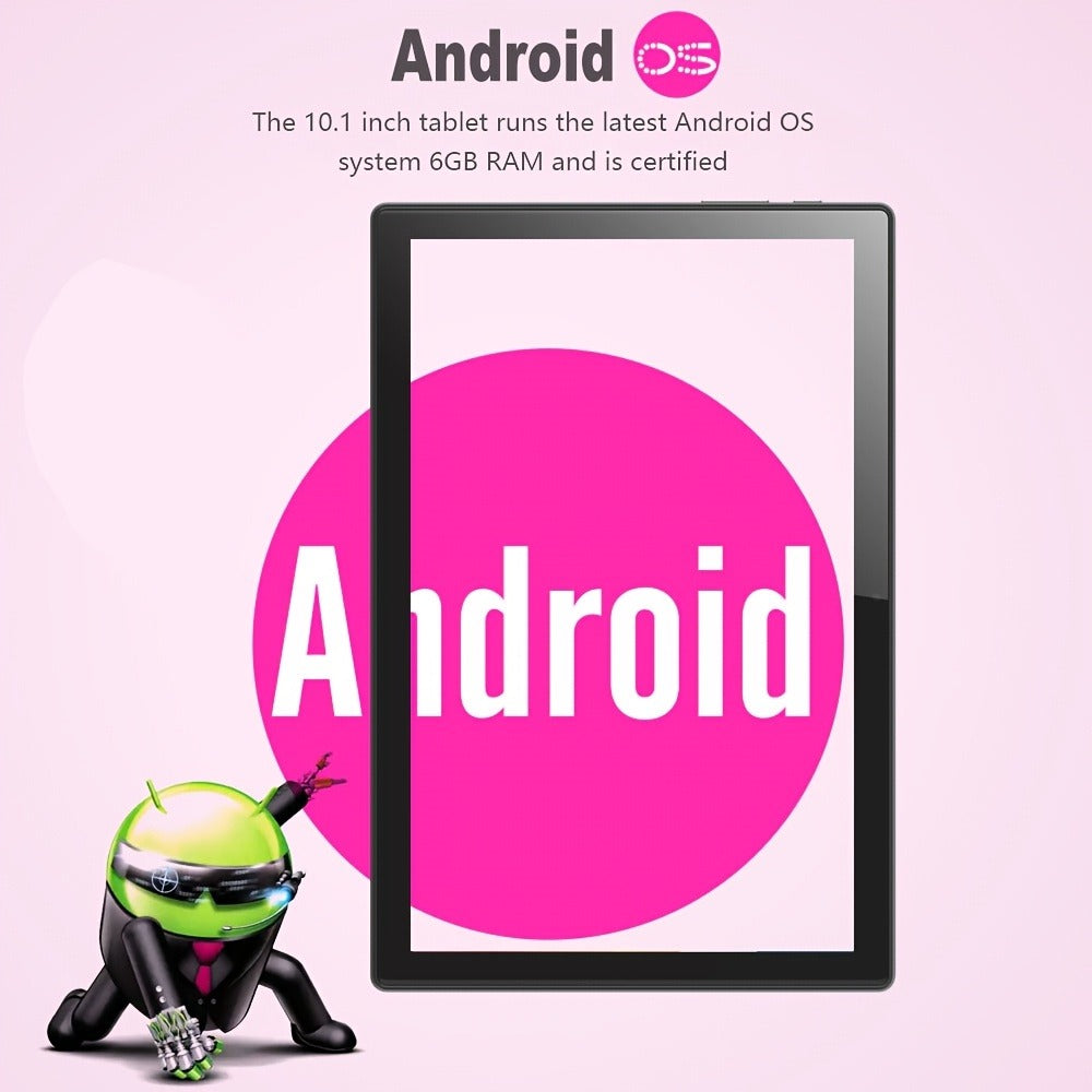 Pink 2-in-1 Android Tablet 10.1 Inch 6GB RAM 128GB ROM 5G WiFi with Keyboard Mouse Case Stylus Pen Dual Camera Type-C Touch Screen Portable Tablet PC Bundle for Work Study Women Teens