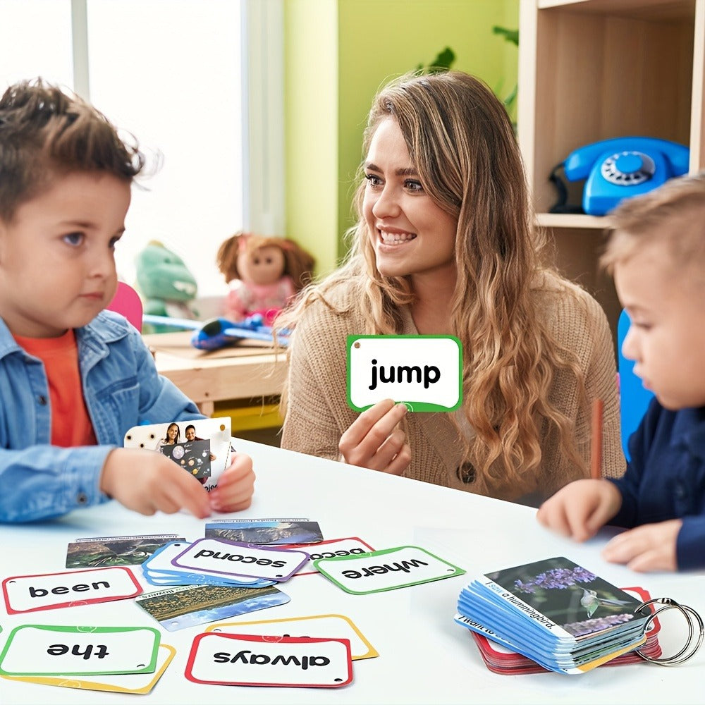 Sight Words Flash Cards 350 Dolch & Fry High Frequency Words – 5 Color-Coded Levels Pre-K to 3rd Grade, Laminated Double-Sided Reading Flashcards with Rings, Homeschool Classroom Gift for Kids Ages 3-9