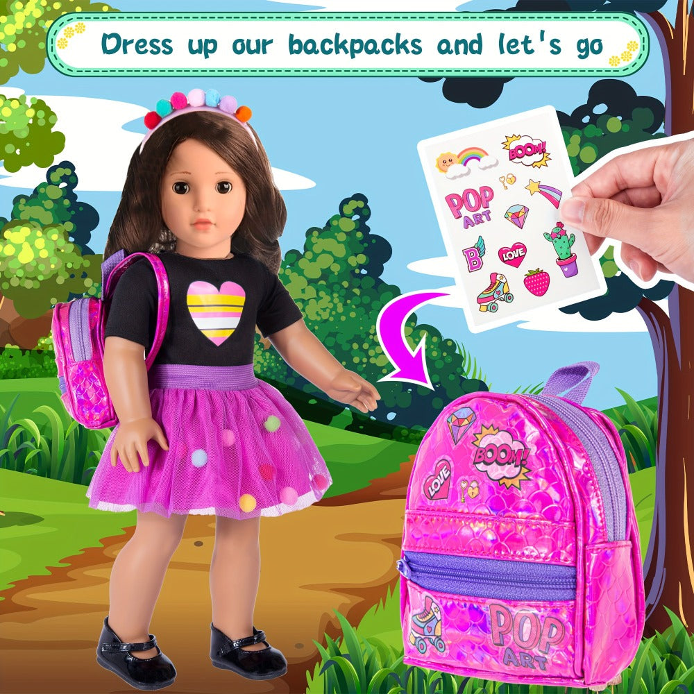18 Inch Doll Travel Accessories Set 25 Pcs – Unicorn Suitcase Roller Skates Backpack Outfit Hairpins School Supplies, Fits American Girl & Most 18 Inch Dolls, Birthday Christmas Gift for Girls Ages 3-12 No Doll