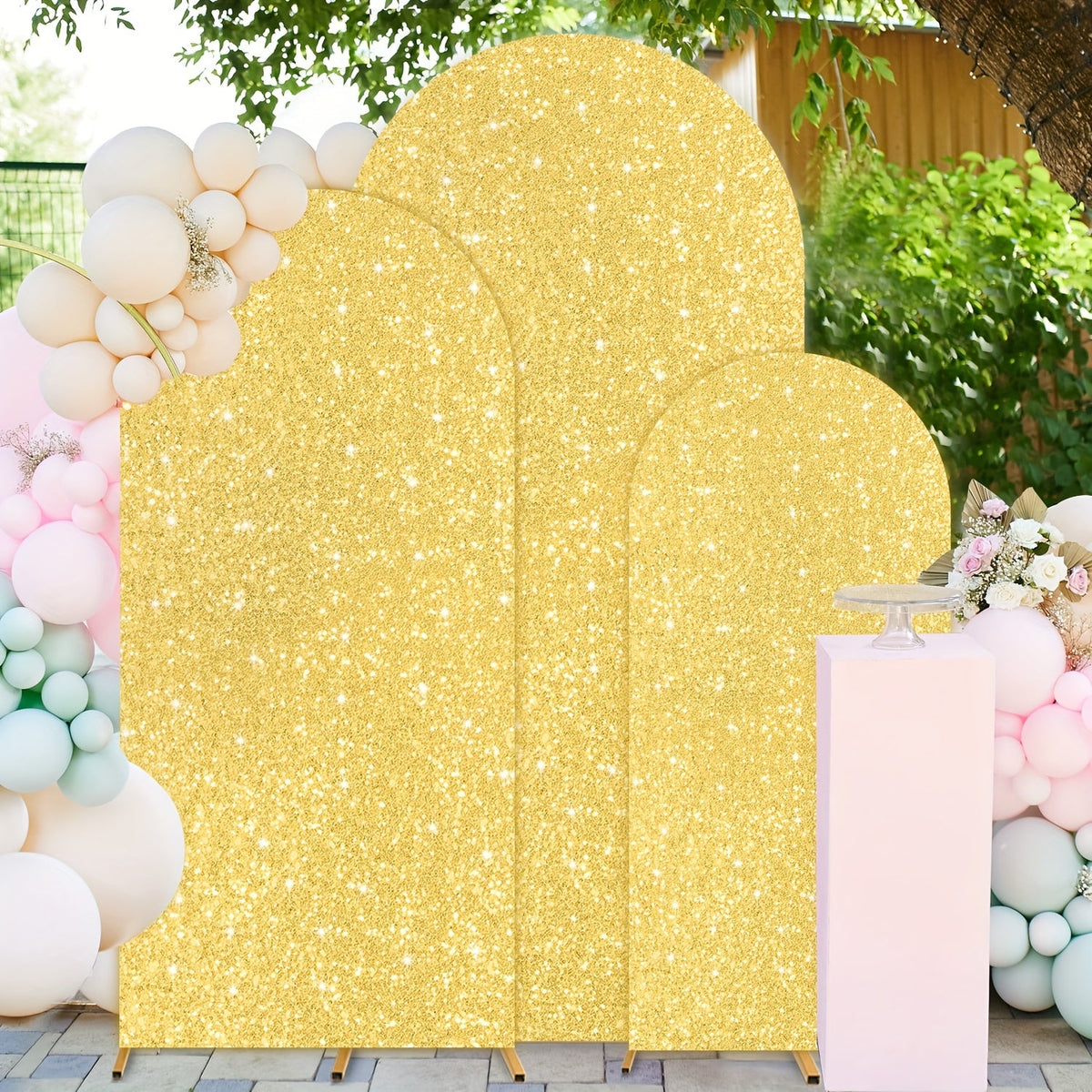 Sequin Wedding Arch Cover Set 3pcs – 6ft 6.6ft 7.2ft Metallic Spandex Payette Glitter Arch Backdrop Cover for Wedding Ceremony, Birthday Party, Bridal Shower & Event Decoration | Fits Most Arch Stands