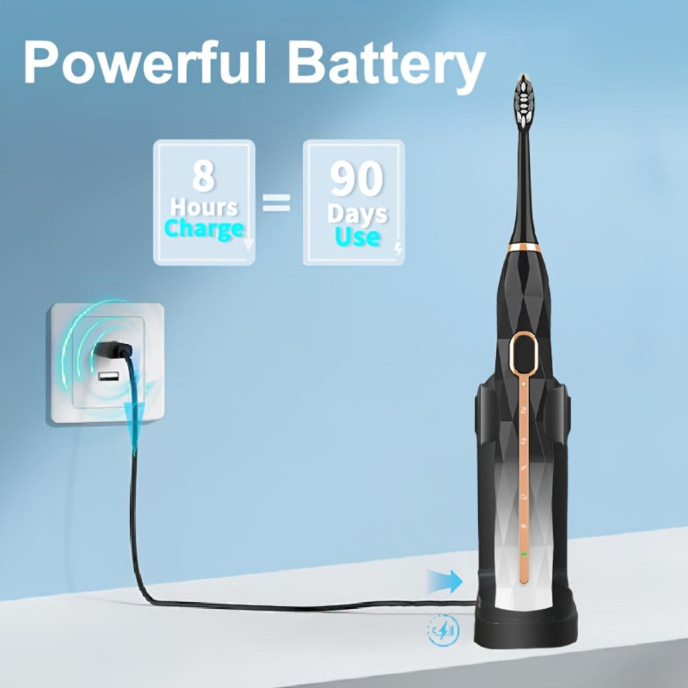 IPX8 Sonic Electric Toothbrush with 8 Replacement Brush Heads — Metal Shaft, USB Rechargeable 500mAh, Travel Case & Holder, Deep Plaque Removal for Adults Men & Women, 5 Colors