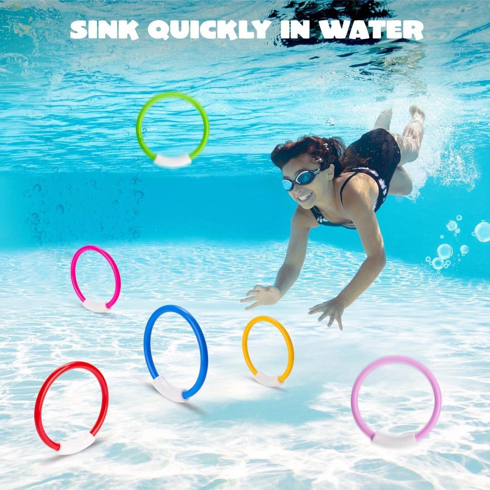 Diving Rings Pool Toys, 8-Piece Underwater Retrieval Set