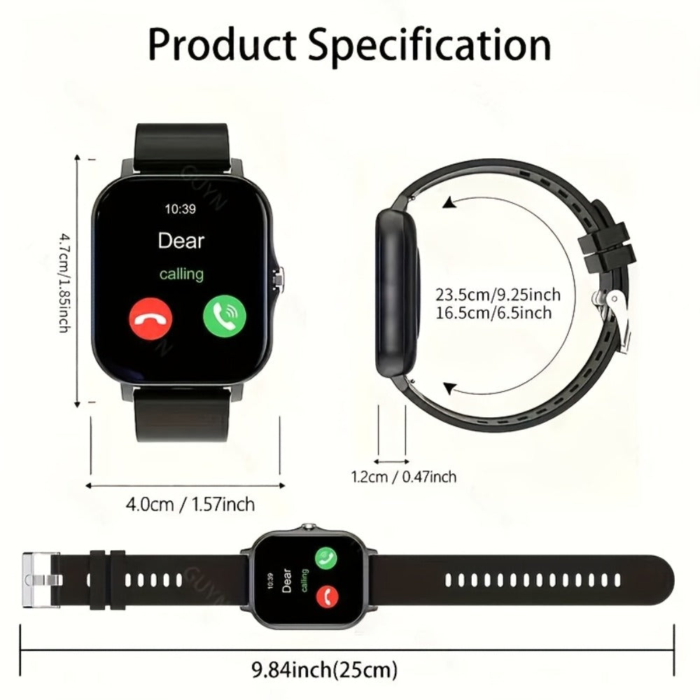 Smartwatch with 3 Straps Set 1.83" Full Touch Screen – Wireless Calling Multi Sport Mode Navigation Remote Camera Music USB Rechargeable for Men Women Black Pink Silver Gold